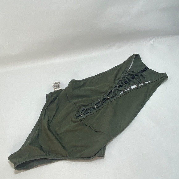 Forever 21 Womens One Piece Swim Suit Medium Forest Green Lace Front Back Zipper - Picture 15 of 16